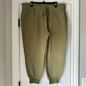 White Birch Olive Green Gauzy Joggers